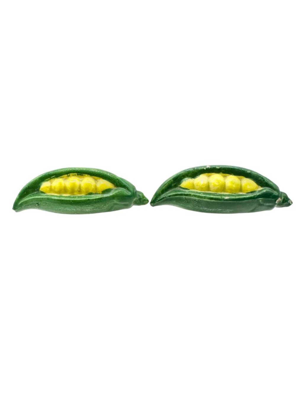 Vintage Pea Pod Salt and Pepper Shakers Hand Painted Ceramic Made In Japan 3”L
